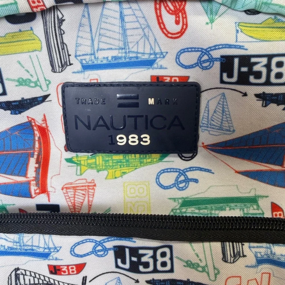 Nautica 1983 Sailboat Print Backpack White Blue Red Nautical School Travel Bag